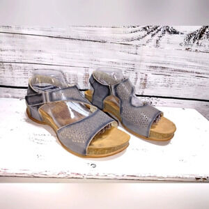Propét Phoebe Wedge‎ Sandal Blue size 10 Support Comfort Cushion Leather